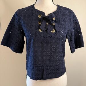Zara navy blue islet lace crop top lace up SZ SM